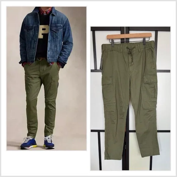 Polo Ralph Lauren Utility Cargo Pants Slim Fit Olive Green Size 34x30 Preppy NWT
